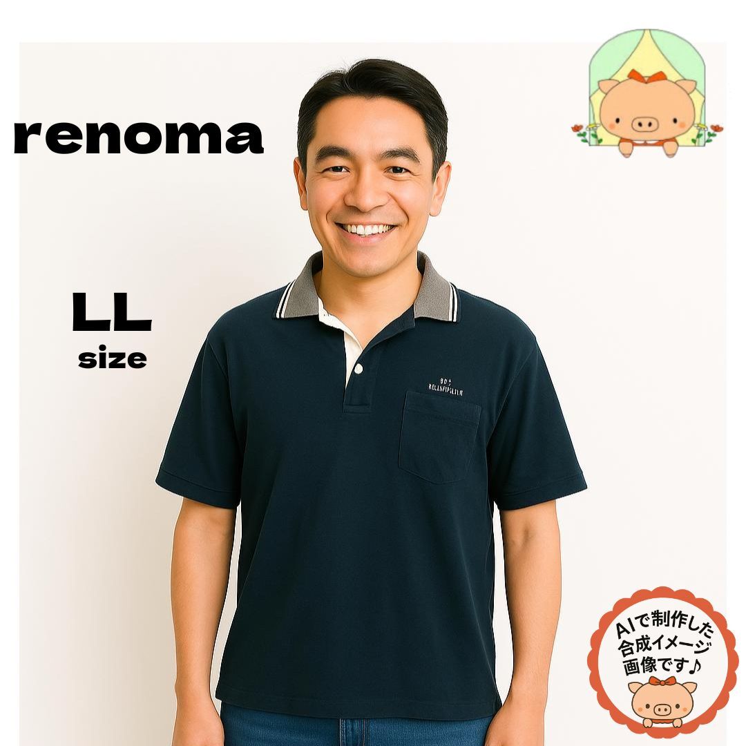C0009  renoma レノマ メンズ LLサイズ 半袖ポロシャツ ネイビー ロゴ刺繍 シンプル カジュアル スポーツ拍卖