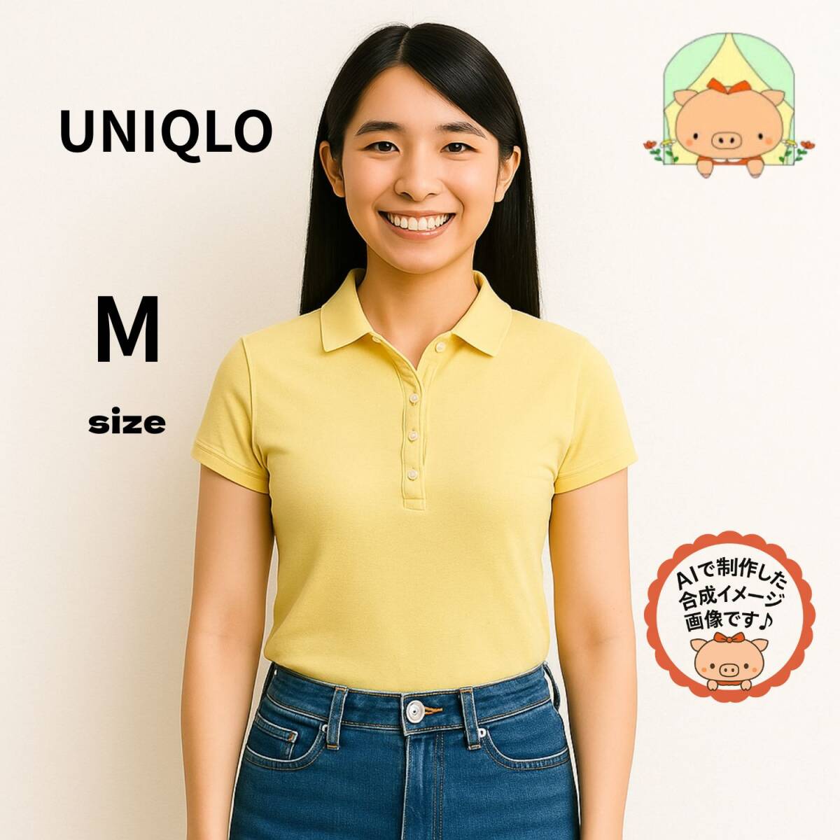 K0015 UNIQLO ユニクロ 半袖ポロシャツ Mサイズ レディース 黄 コットン混 ストレッチ シンプル カジュアル 春夏#ぷーちゃんサポート拍卖