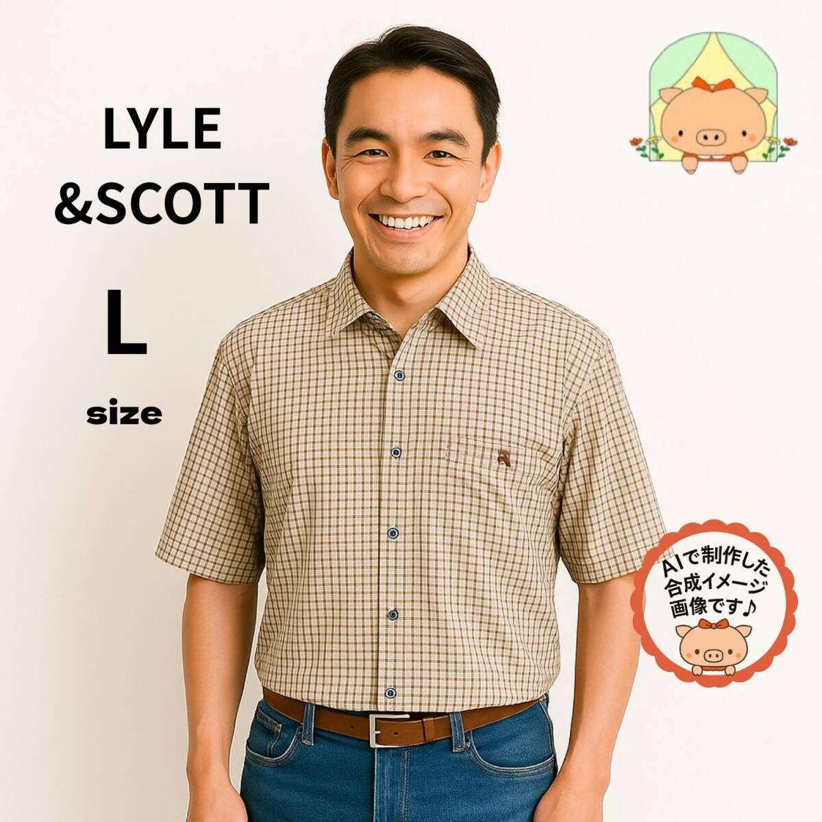 CA0027 LYLE&SCOTT 半袖シャツ Lサイズ チェック柄 ブラウン 襟付き カジュアル メンズ ビッグサイズ可 美品 #ぷーちゃんサポート拍卖