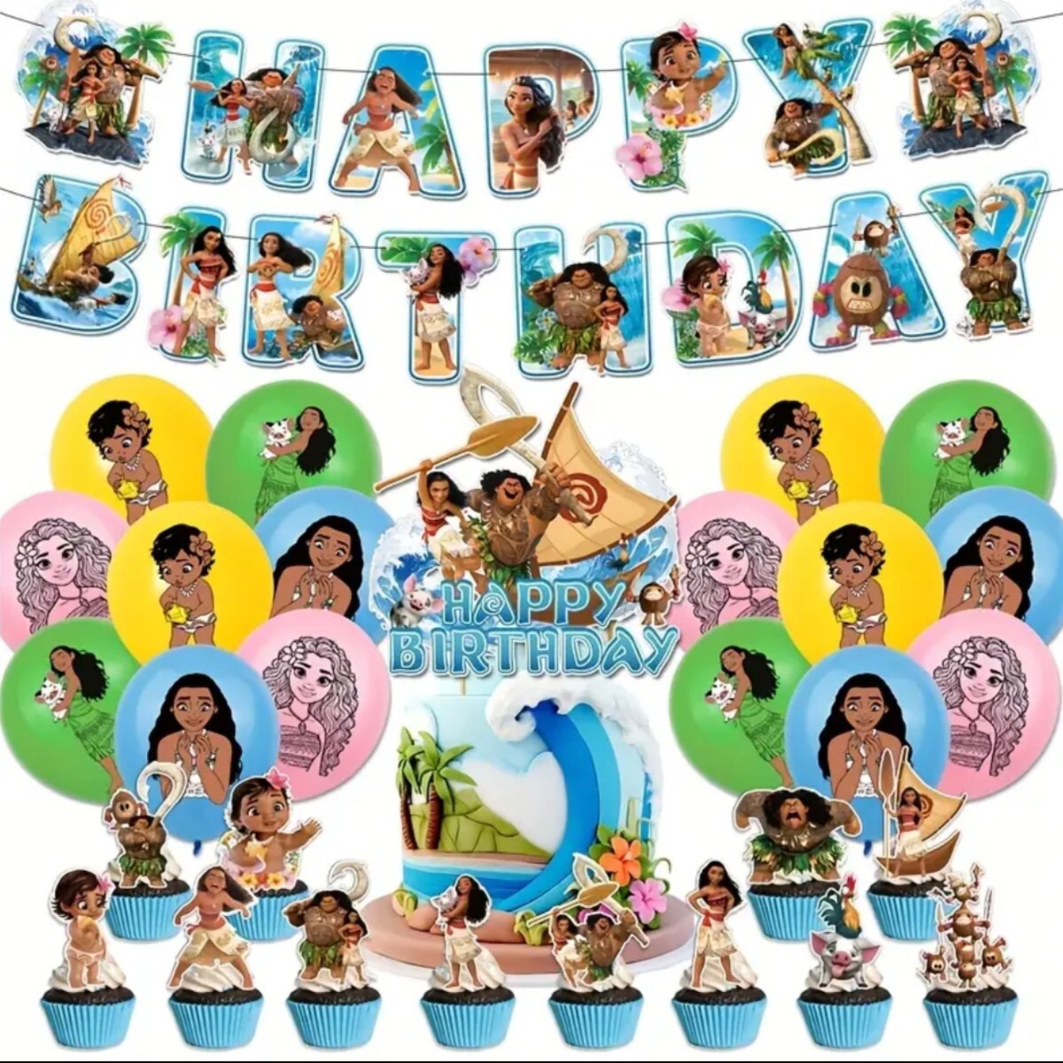 モアナと伝説の海 モアナ プア 誕生日 飾り バナー ガーランド 風船 子供 マウイ プア キャラクター ディズニー バルーン拍卖