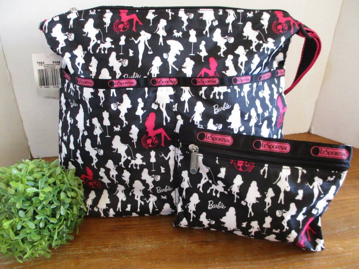 【未使用・送料込】レスポートサック LeSportsac バービー Barbie コラボ ショルダーバッグ(ベルト調整可能)&ポーチ 値札付 人気 軽量拍卖