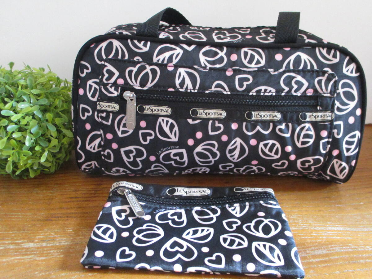 【ほぼ未使用・送料込】レスポートサック LeSportsac ブラック 黒 オシャレ ミニボストン&ミニポーチ 人気ブランド 軽量 バッグ 鞄拍卖