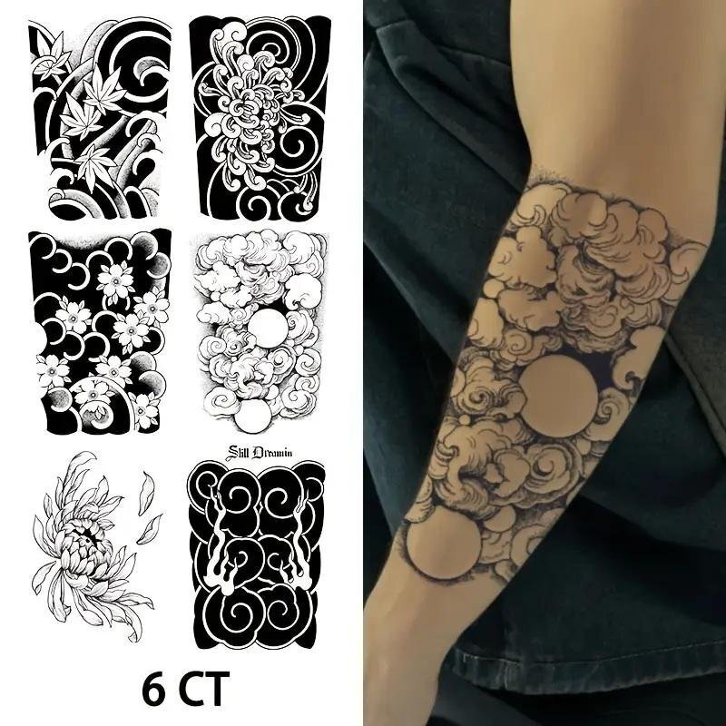 【タトゥーシール】★お得な 6枚セット 和柄 フェイクタトゥー 17cm×24cm 腕 脚 刺青シール 防水・耐久性あり! 和彫 (HY-001~006)拍卖