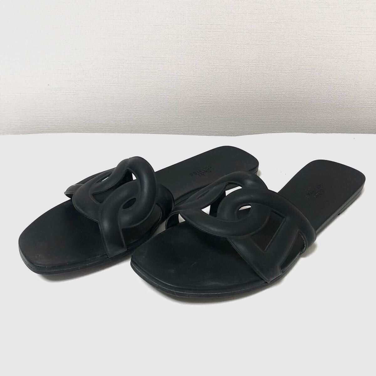 確実正規品 イタリア製 HERMES アロハ サンダル シェーヌダンクル ブラック 黒拍卖