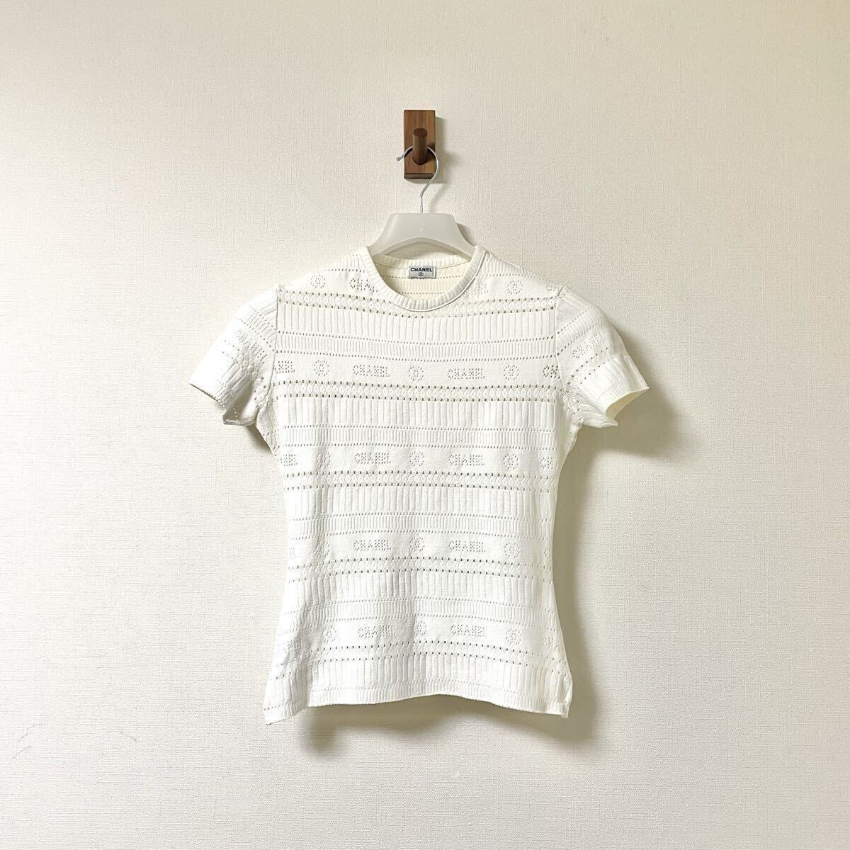 ヴィンテージ CHANEL ニットTシャツ ココマーク ロゴ Y2K アイボリー トップス カットソー セーター拍卖