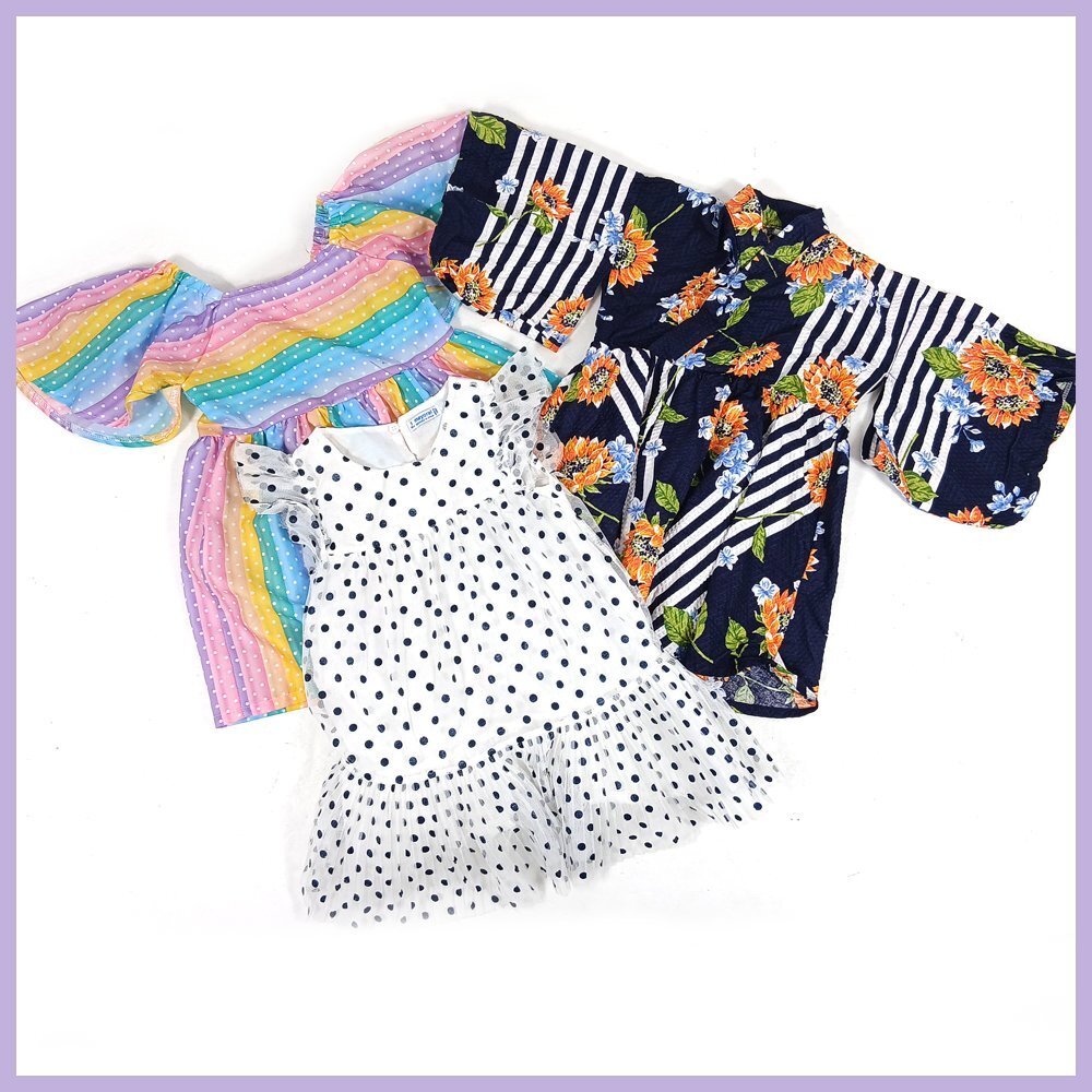 ▲▽ocean&grounひまわり柄浴衣◎Mayoral(マヨラル)ドット柄ワンピース◎ストライプ柄ワンピース◎サイズ90★計3点★拍卖