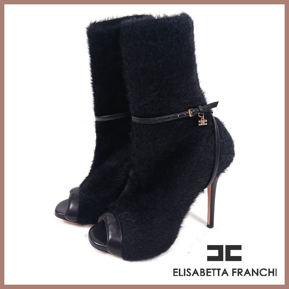 ▼△ELISABETTA FRANCHI(エリザベッタフランキ)♪オーブントゥブーツ♪サイズ36.1/2(日本サイズ24㎝)♪ブラック拍卖