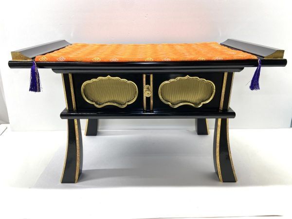【R048】美品 高級 経机 木製 仏具 仏壇 式布付き 経卓 幅54.5cm/奥行き28.5cm/高さ31.5cm 黒塗り b拍卖