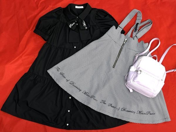 【M882】メゾピアノ ジュニア mezzo piano リボン付き ティアードワンピース/チェック/ジャンパースカート/チェリーリュック/L/160サイズ拍卖