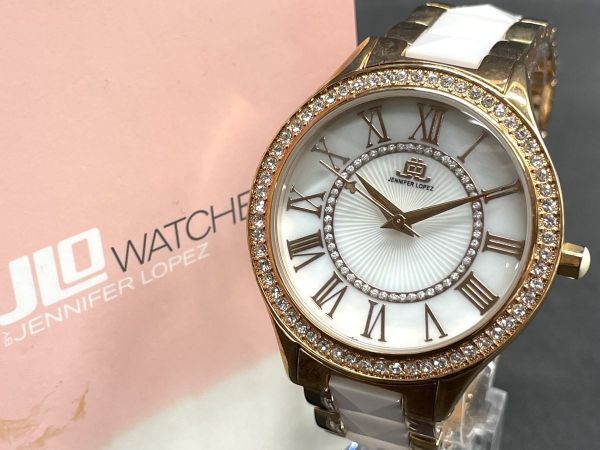 【M938】美品 ジェニファーロペス JENNIFER LOPEZ レディース腕時計 ラインストーン ゴールド ホワイト b拍卖