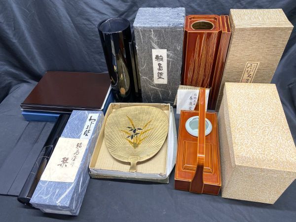 【R293】美品 花瓶/花器 うちわ型のお皿 タバコ箱など 飛騨春慶 輪島塗 越前塗 金箔 工芸品 6箱 まとめ売り 和風 和室 インテリア b拍卖