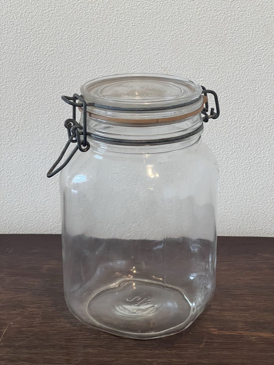 イタリア製 PER ALIMENTYI ヴィンテージガラス製キャニスタージャー ワイヤーロック蓋 レトロ アンティーク ガラス瓶拍卖