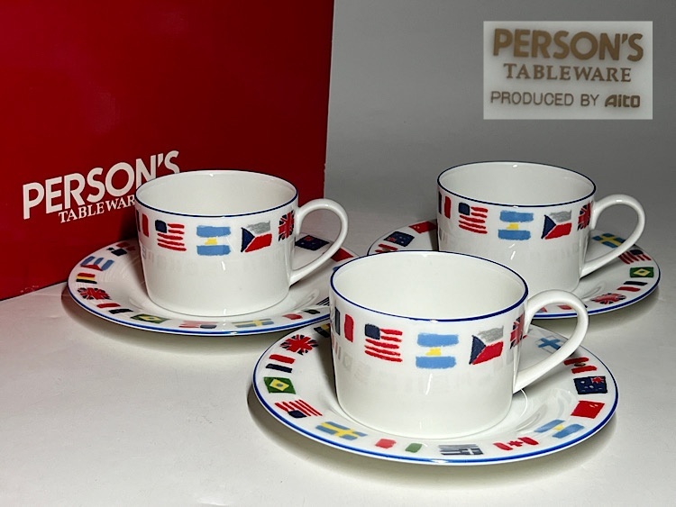 【瑞】パーソンズ PERSON'S TABLEWARE ナショナルフラッグ カップ&ソーサー 3客拍卖