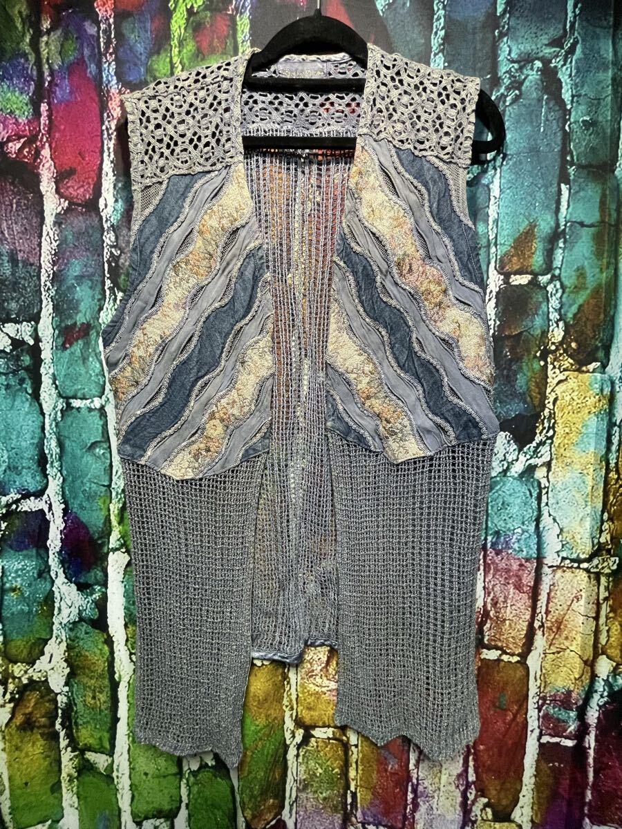 Spirit of Osho パッチワーク&メッシュニットジレ ベスト拍卖