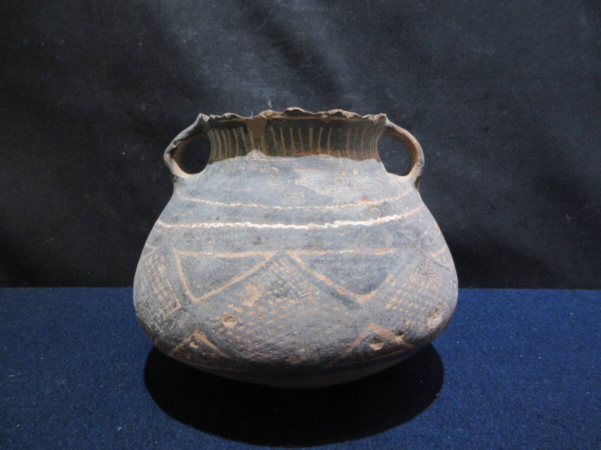 T2322 中国美術 新石器時代 馬家窯文化 半山類系 アンダーソン土器 彩陶菱文耳付壷 唐物 古玩拍卖