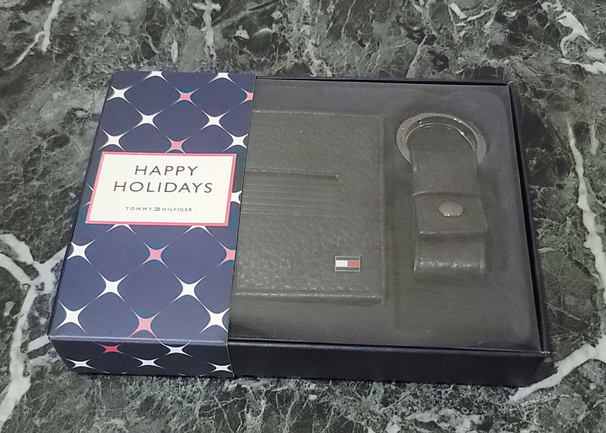 【TOMMY HILFIGER】二つ折り財布&キーリング レザー ブラック 新品拍卖