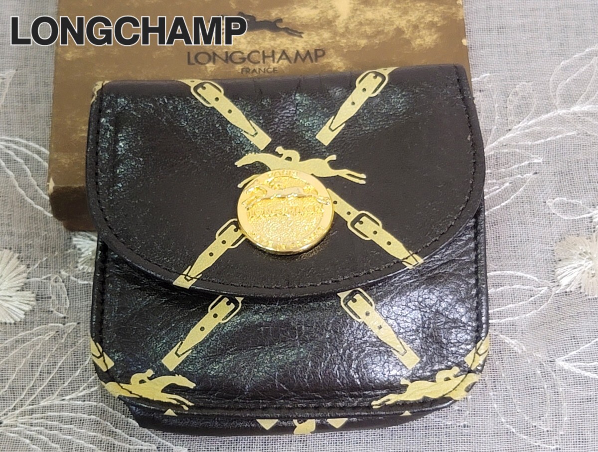 【LONGCHAMP】ロンシャン コインケース 小物入れ ダークブラウン レザー拍卖