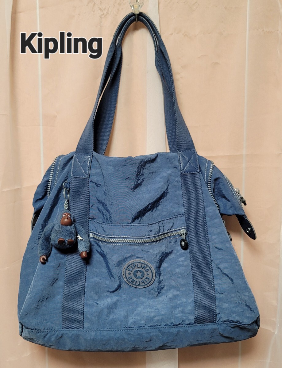 【Kipling】キプリング ボストンバッグ ブルー モンキーチャーム付拍卖
