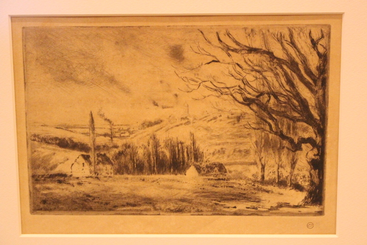 e-7172 カミーユ・ピサロ「ポントワーズの風景」1885年 銅版画  真作 額装拍卖