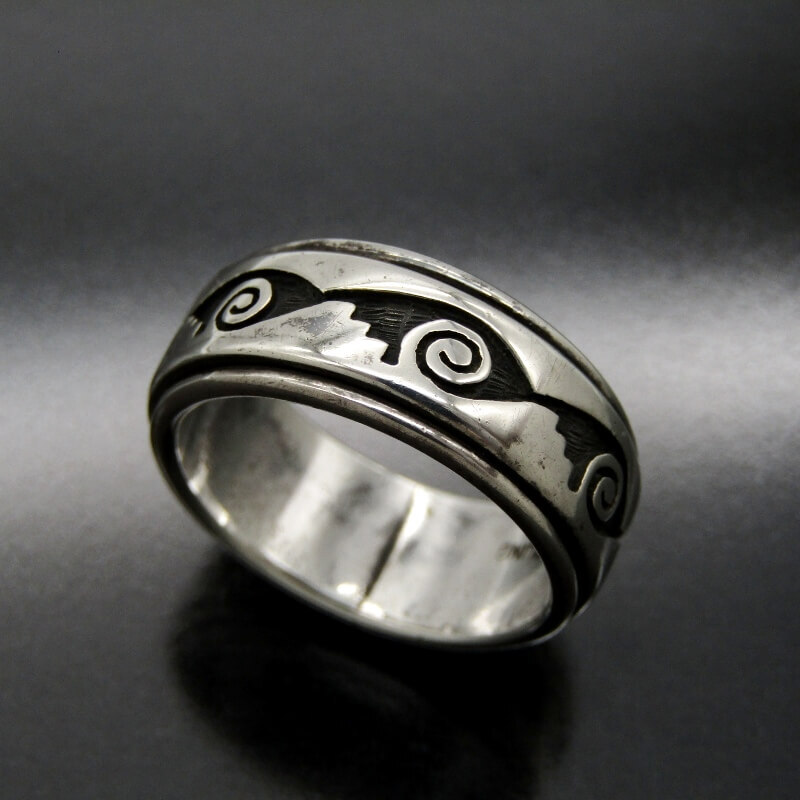 Alaric Polequaptewa ホピ族 リング ウェーブ オーバーレイ 回転スピナー アラリックポリクアプティワ 18号 28010679拍卖