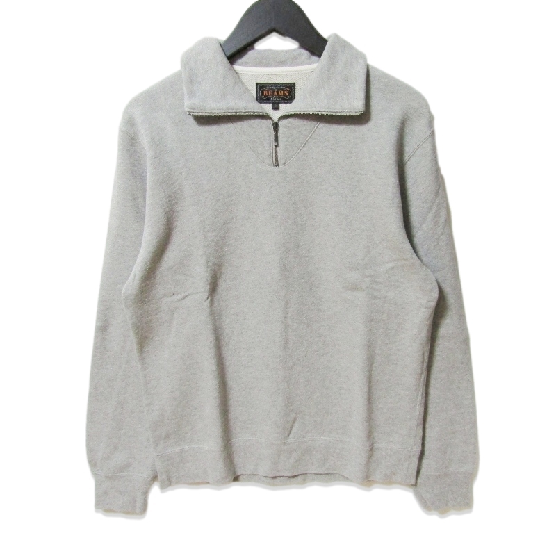 美品 BEAMS PLUS ビームスプラス ハーフジップ スウェット 38-13-0035-156 ハイネック コットン グレー S 27111029拍卖