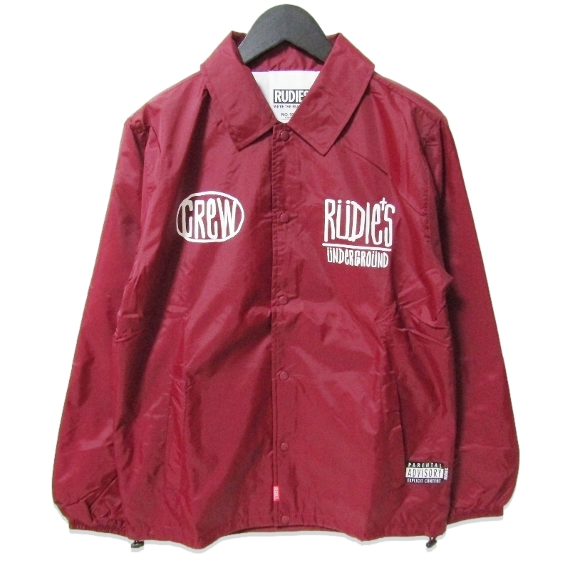 未使用 RUDIES ルーディーズ コーチジャケット DRAWING COACH-JKT ナイロン プリント ロゴ バーガンディ S 27111098拍卖