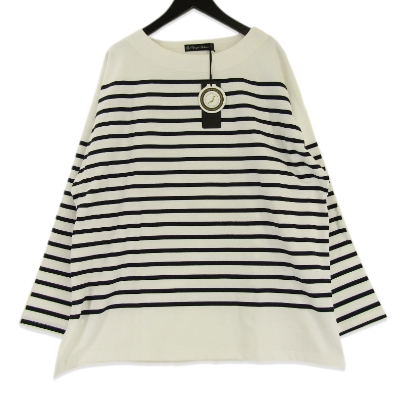 未使用 Upscape Audience アップスケープオーディエンス 長袖Tシャツ AUD6387 ボーダー 尾州 白 ネイビー XL タグ付き 18000975拍卖