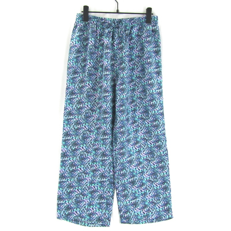 美品 BANANATIME バナナタイム イージーパンツ 200-110-05 総柄 シルク ブルー XS 65008570拍卖