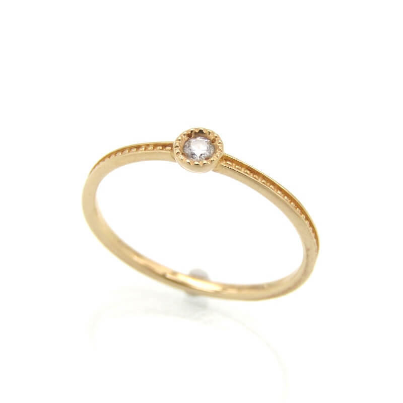 ete エテ リング K10YG ダイヤモンド 1P ダイヤ レイヤード イエローゴールド 0.03ct 一粒 レディース 9号 28010859拍卖