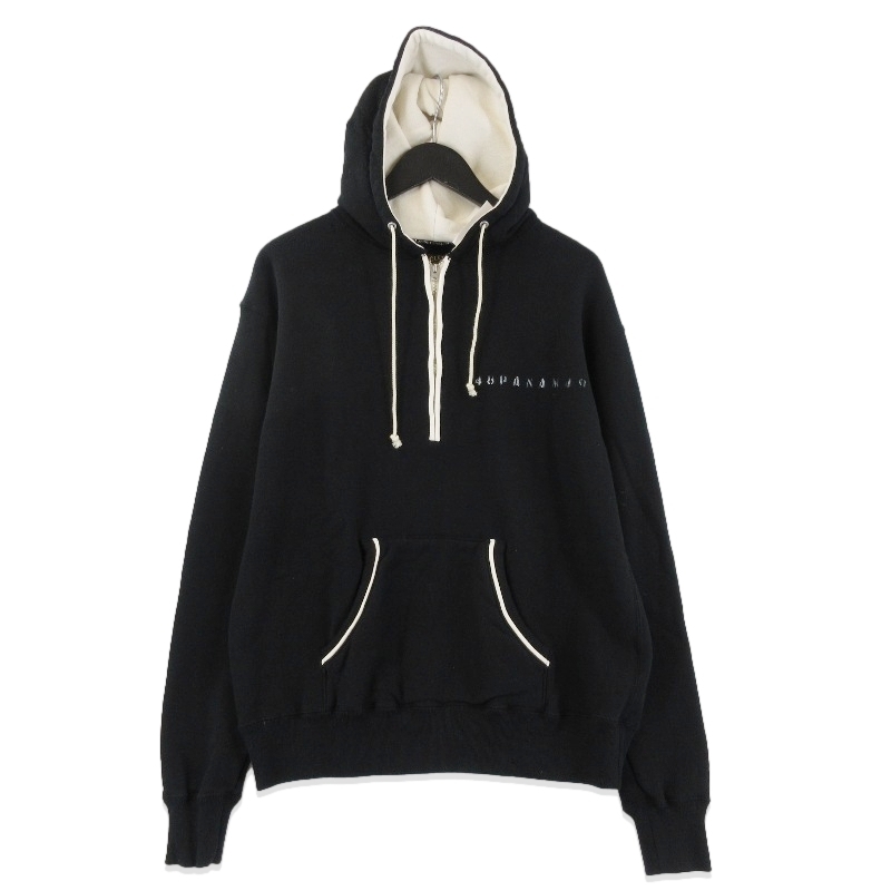 美品 WESTRIDE ウエストライド ハーフジップパーカー HALF ZIP PAN-AM HOODIE プリント 日本製 ブラック 黒 36 タグ付き 71013617拍卖