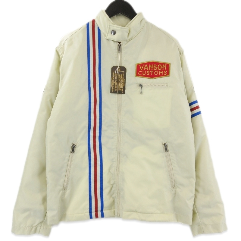 未使用 vanson バンソン ナイロン レーシング ジャケット 883V335 CUSTOM NAYLON RACING JACKET アイボリー M タグ付き 71013615拍卖