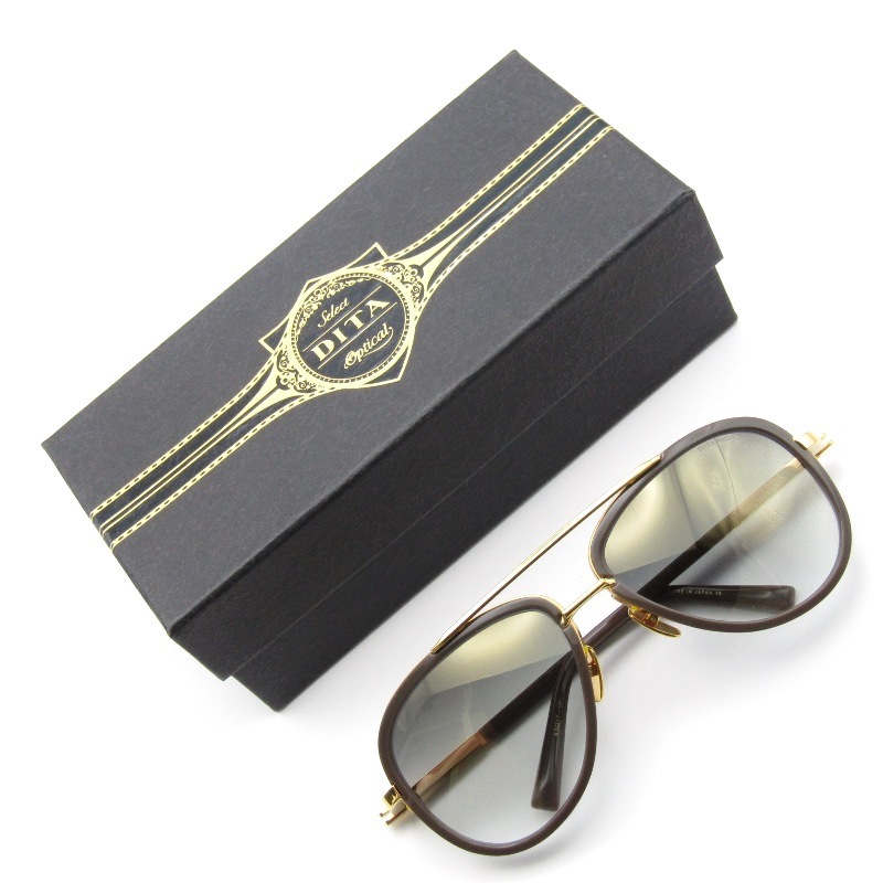 美品 DITA ディータ サングラス MACH-TWO DRX-2031-G 日本製 マッハ2 ティアドロップ ツーブリッジ Stone gray/18K gold 61003762拍卖