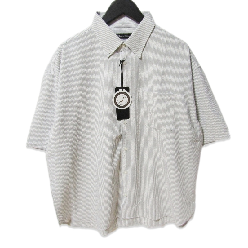 未使用 Upscape Audience アップスケープ オーディエンス 半袖シャツ AUD6428 5分袖 サッカー ボタンダウン グレー M タグ付き 27111262拍卖