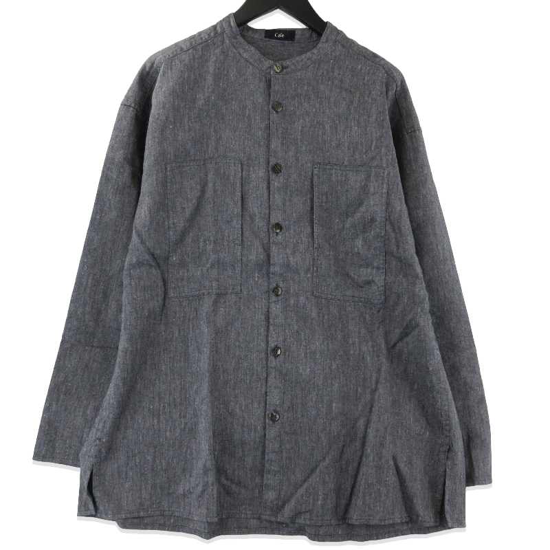 未使用 Cale カル WOOL LINEN LIGHT GARMENT DYE COLLARLESS SHIRT C251F05B01 ウール リネン グレー 3 タグ付き 71013662拍卖