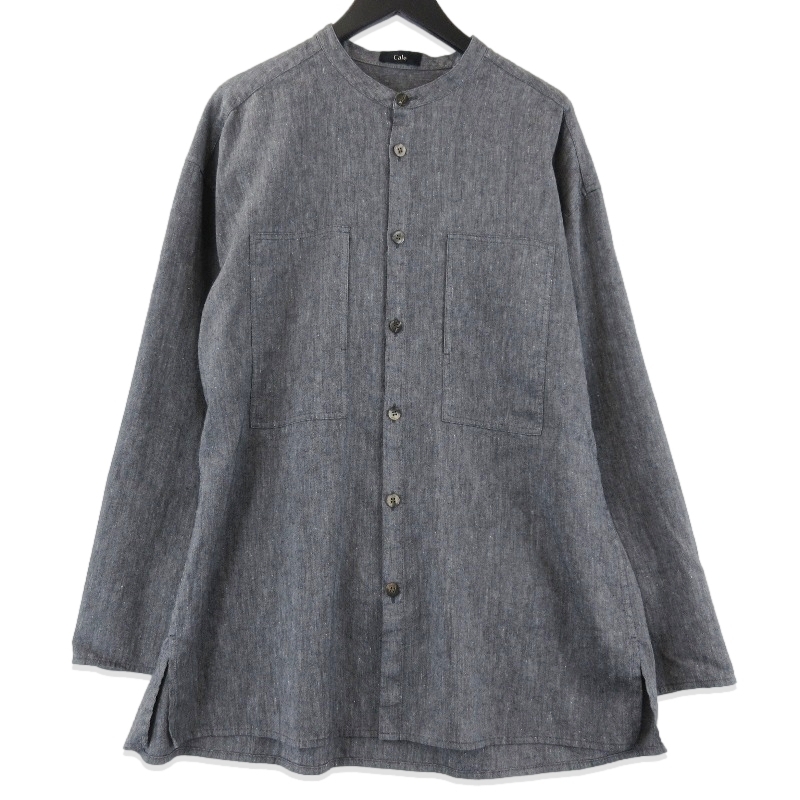 未使用 Cale カル WOOL LINEN LIGHT GARMENT DYE COLLARLESS SHIRT C251F05B01 ウール リネン グレー 4 タグ付き 71013664拍卖