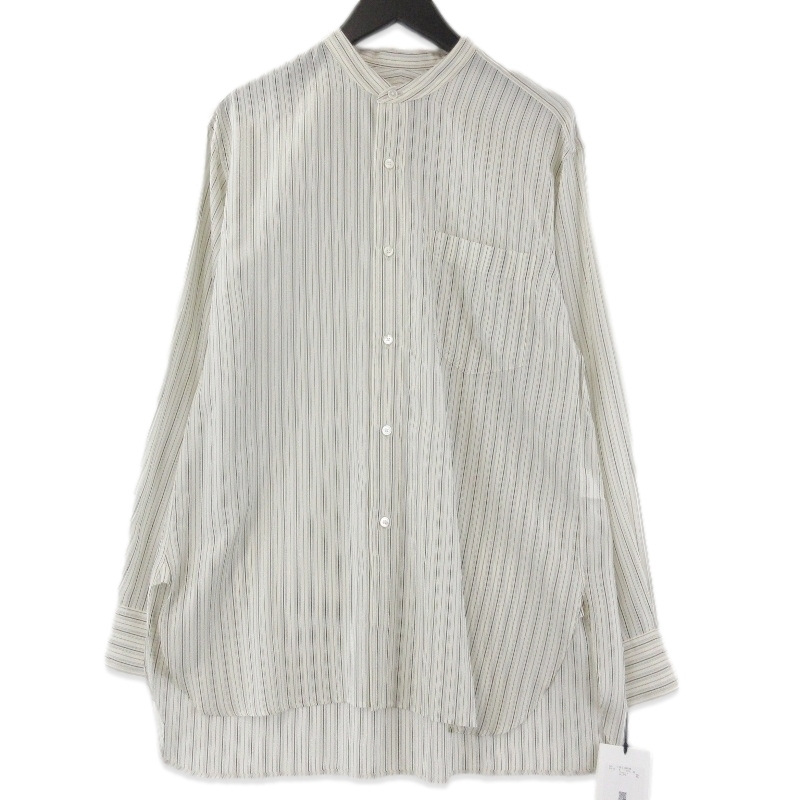 未使用 YLEVE イレーヴ ACETATE CUPRA STRIPE NO COLLOR SHIRT 170-5150039 アセテート キュプラ ベージュ 3 タグ付き 71013656拍卖