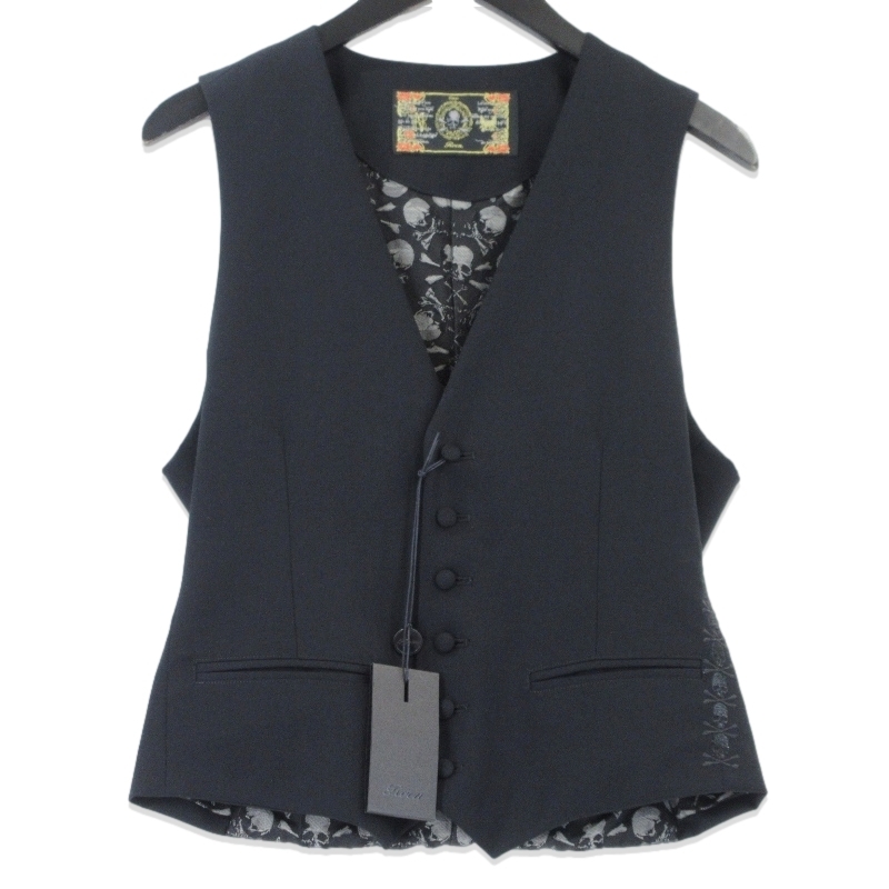 美品 Roen ロエン ベスト 69031101 ラインストーン ジレ 日本製 ブラック 黒 44 70017013拍卖