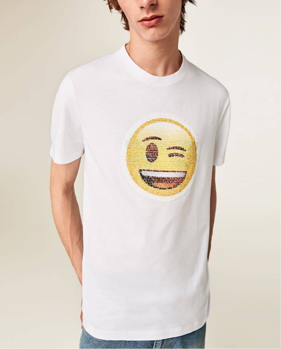 sale!新品タグ付き☆ZARA MANザラメンズ☆スパンコール付き絵文字チェンジTシャツXL拍卖