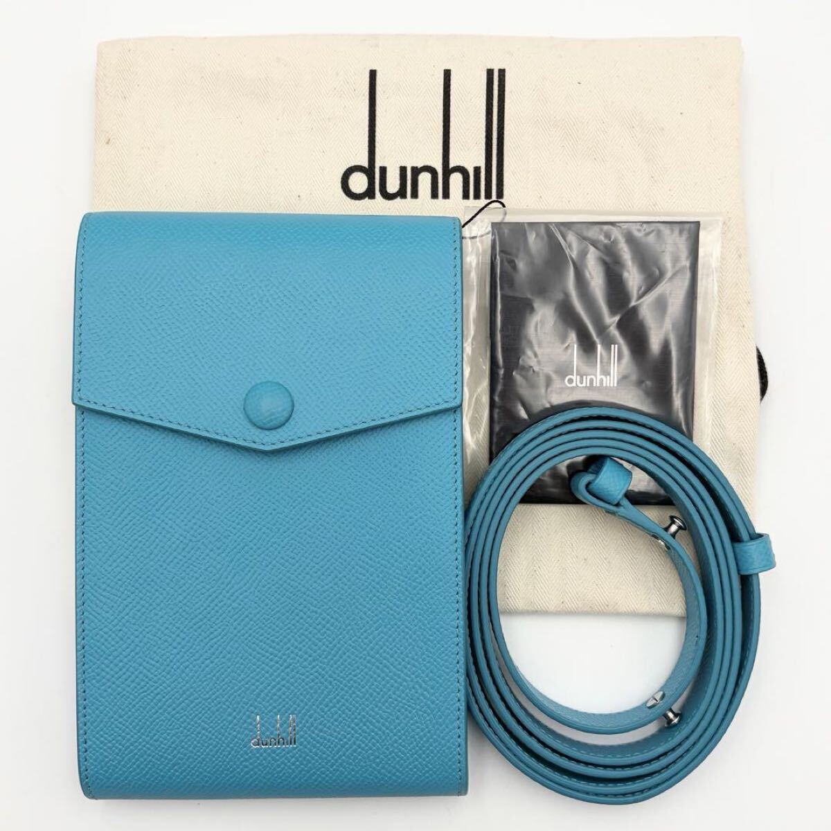 希少 Dunhill ダンヒル カドガン スマホショルダーバッグ クロスボディ 斜めがけ 肩掛け レザー ブルー 男女兼用 イタリア製 男女兼用拍卖