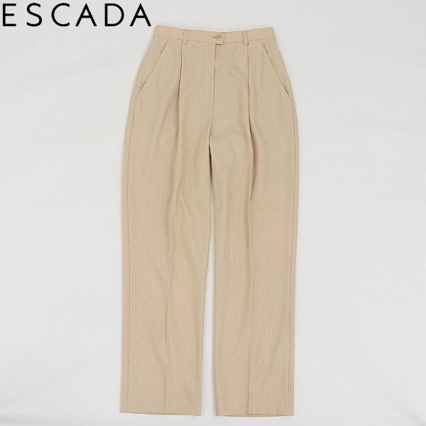 【HA135】◆ESCADA エスカーダ ストレッチ センタープレス タック パンツ ライトベージュ 34拍卖