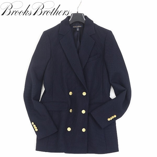 【HA185】◆BROOKS BROTHERS ブルックス ブラザーズ × Lanificio Campore社 ツイード ロゴ金釦 ダブル 紺ブレザー ジャケット 紺 ネイビー拍卖