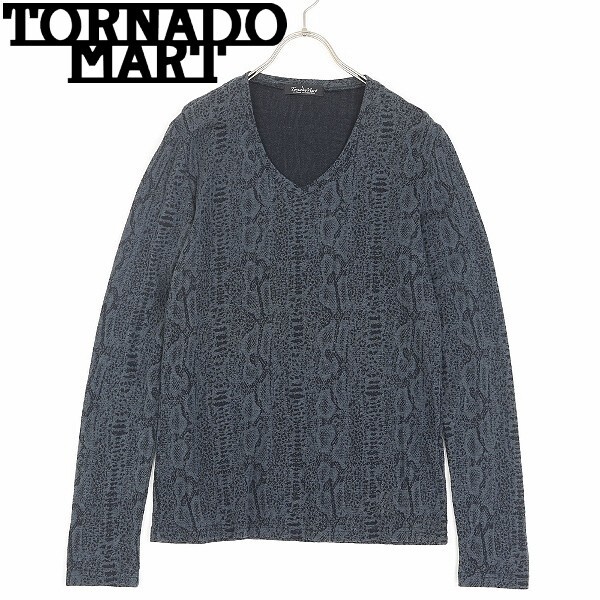 【HA218】美品◆TORNADO MART トルネードマート パイソン柄 Vネック ロンT 長袖 Tシャツ M ダークグレー×ブラック拍卖