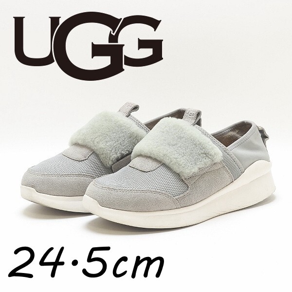【HA238】◆UGG アグ 1101012 PICO SNEAKER ピコ ムートンファー使い スニーカー シューズ グレー 24.5cm拍卖