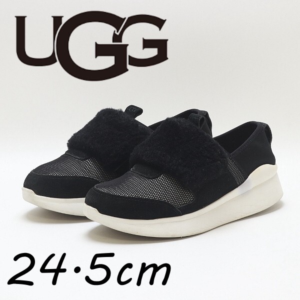 【HA237】◆UGG アグ 1101012 PICO SNEAKER ピコ ムートンファー使い スニーカー シューズ 黒 ブラック 24.5cm拍卖