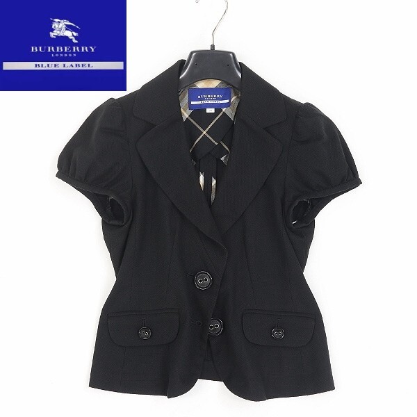 【HA384】◆BURBERRY BLUE LABEL バーバリー ブルーレーベル ストレッチ コットン ショートスリーブ ジャケット 黒 ブラック 38拍卖