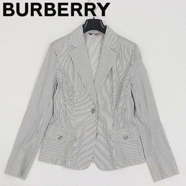 【HA380】国内正規品◆BURBERRY LONDON バーバリー ロンドン ストライプ柄 ストレッチ コットン 2釦 ジャケット 42拍卖