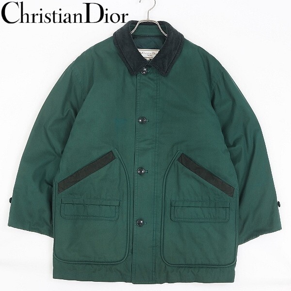 【HA422】ヴィンテージ◆Christian Dior SPORTS クリスチャン ディオール コットン×フェイクスエード 切替 中綿 ジャケット 緑 グリーン M拍卖