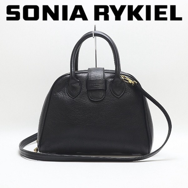 【HA412】◆SONIA RYKIEL ソニア リキエル レザー 2Way 斜め掛け ショルダー ハンド バッグ 黒 ブラック拍卖
