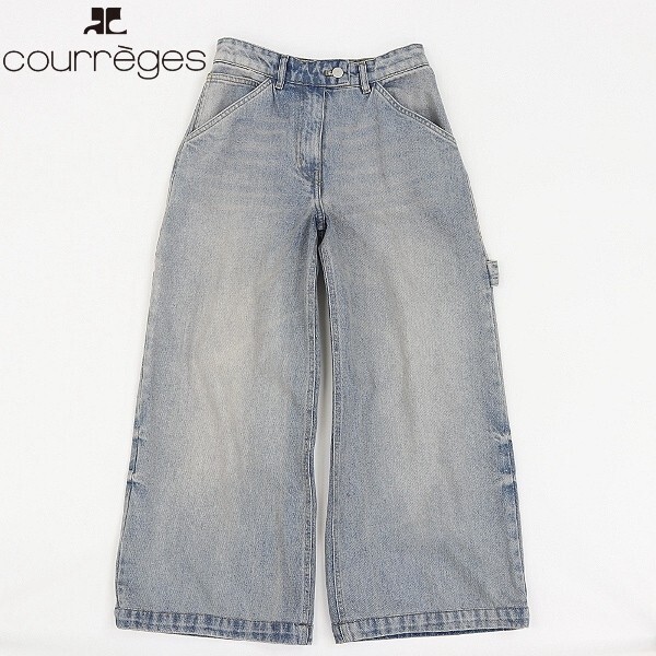 【HA440】美品◆courreges クレージュ ロゴ刺繍 ワイド バギー ペインター デニム パンツ ジーンズ 25拍卖
