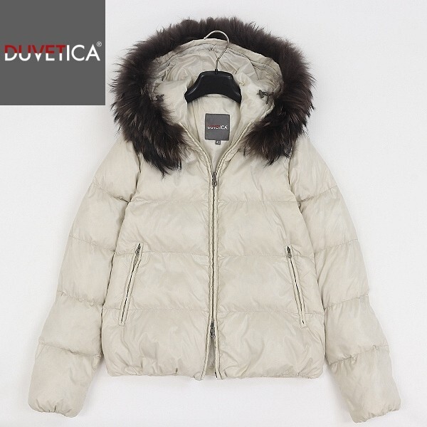 【HA428】◆DUVETICA デュベティカ Adhara アダラ ラクーンファー付 フーデッド ダウン Wジップ ジャケット アイボリー 40拍卖